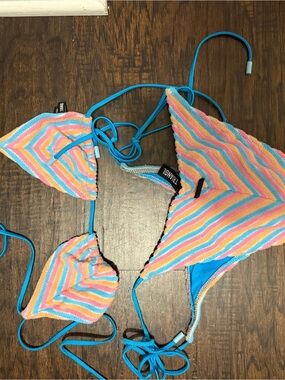 triangl swimwear Striped Triangle Bikini in Blue, Pink, Yellow